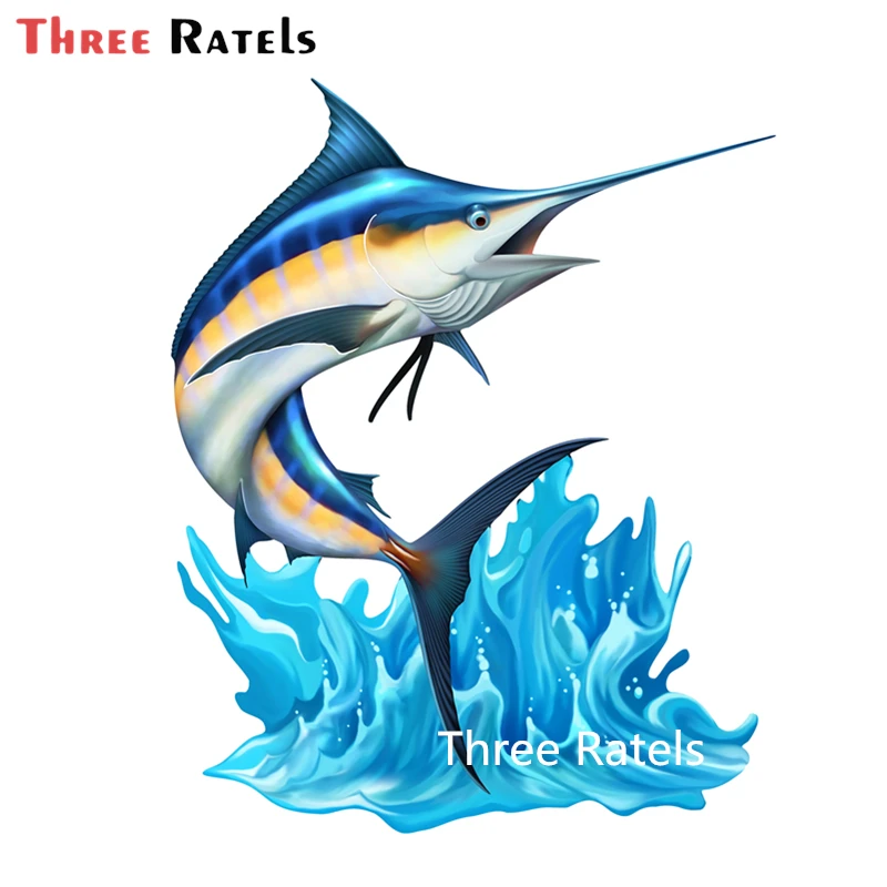 

Three Ratels A857 PVC Cool Jumping Blue Marlin 3D Fish Fishing Wall Art Stationery Sticker Decal On Car Bumper Bike Motorcycle