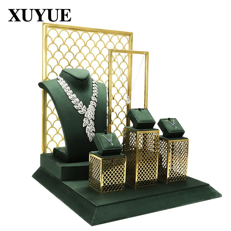 Jewelry jewelry display stand jewelry props factory direct sales of high-end metal window display set necklace display stand