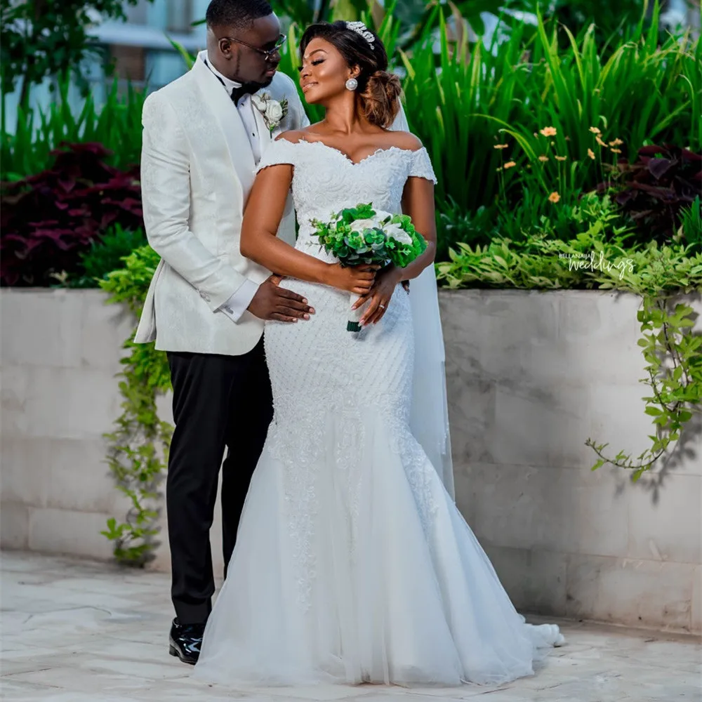 

Vestido de Noiva романтические африканские кружевные свадебные платья Русалочки Роскошные свадебные платья с бусинами и рукавами-крылышками