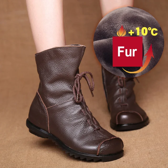 brown fur Женские ботинки из натуральной кожи; популярная женская обувь; ботильоны; ковбойские ботинки до середины икры; женские зимние ботинки; ботинки размера плюс 42 - Цвет: brown fur