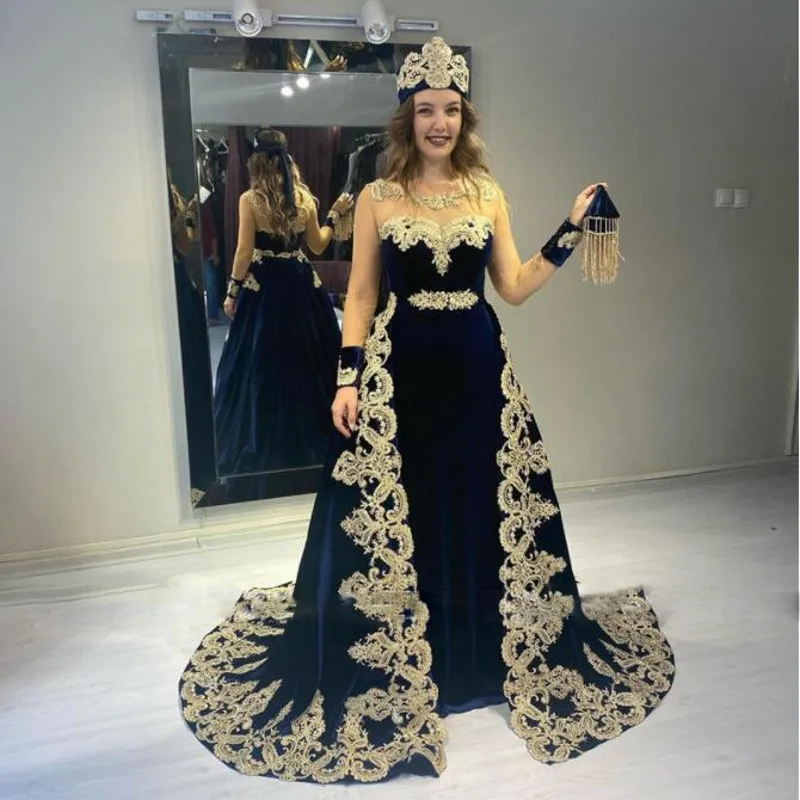 

Vintage Prom Dresses robes de Velvet Prom Dress Beads Overskirt abendkleider Applique Sheer Neckline vestido de festa