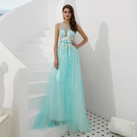 sequined beading evening dress 2021 new design sexy see through o neck formal prom gown for women