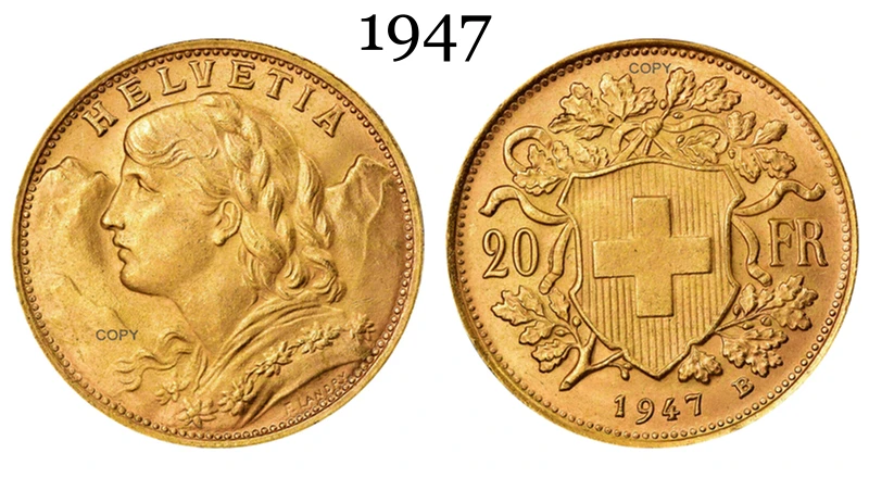 Швейцария Федеральное государство 1947 B золото 20 франков Helvetia копия монета