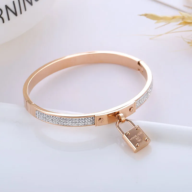 

Wholesale Fine Jewelry Factory lock top grade titanium steel jewel accessories bangle rose gold bracelet wristlet jewel