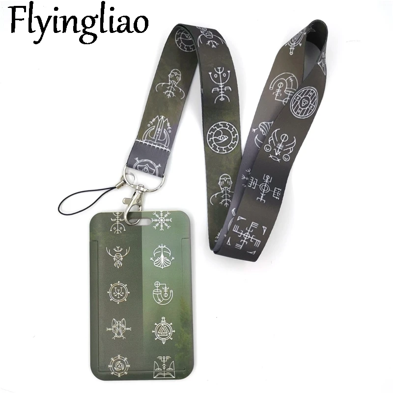 

Vikings Runes Symbols Lanyard Credit Card ID Holder Bag Student Women Travel Card Cover Badge Car Keychain Gifts Accessories
