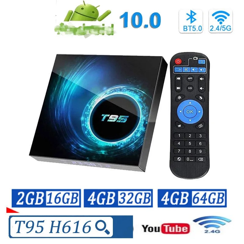 

2021 T95 6K Smart Tv Box For Android 10 Tv Box Max 4GB RAM 64GB ROM Allwinner H616 Quad Core Set Top Box 2GB 16GB Media player