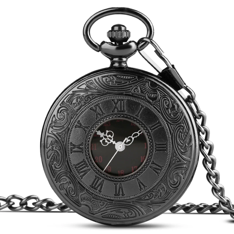 black 30cm chain Антикварные ретро римские цифры, кварцевые карманные часы, модные серебряные золотые ожерелья, Подвесные часы, рождественские подарки для мужчин и женщин - Цвет: black 30cm chain