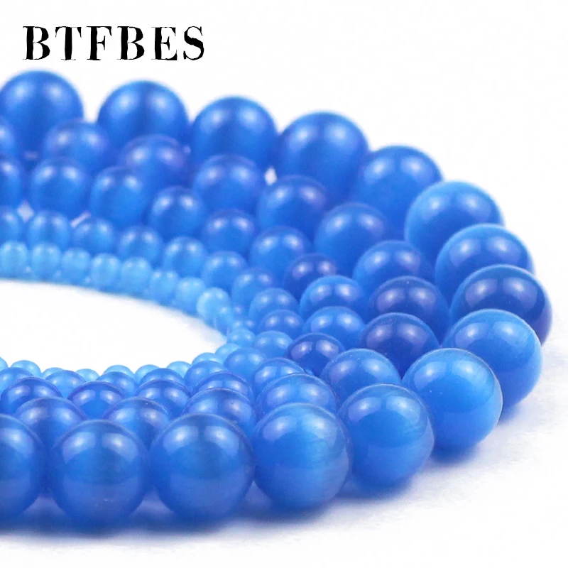 BTFBES гладкие синие кошачий глаз камень Средний опал свободные бусины для браслета