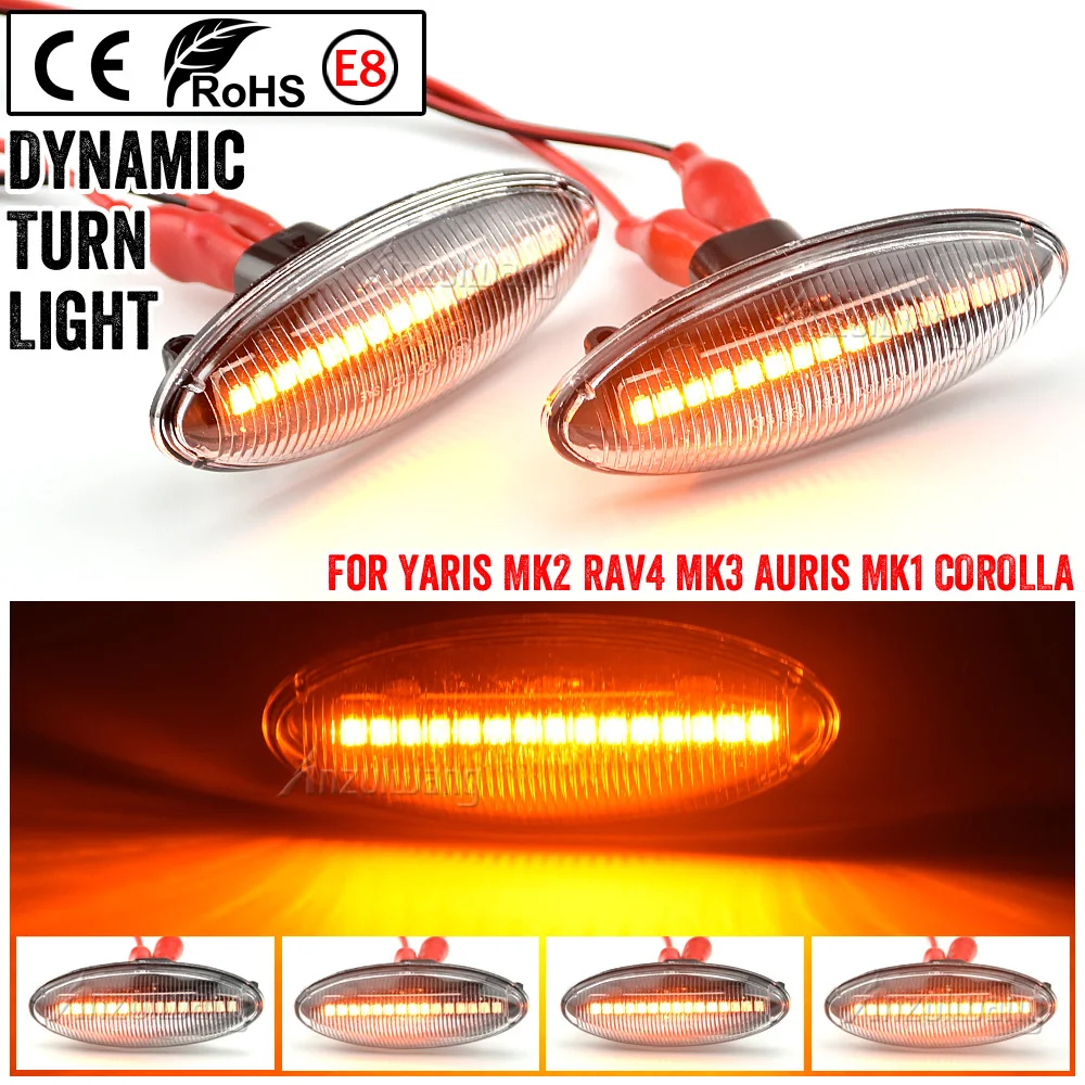 

2pcs Dynamic LED Side Marker Lights Flowing Turn Signal Light Blinker For Toyota Yaris COROLLA Auris Mk1 E15 RAV4 Mk3