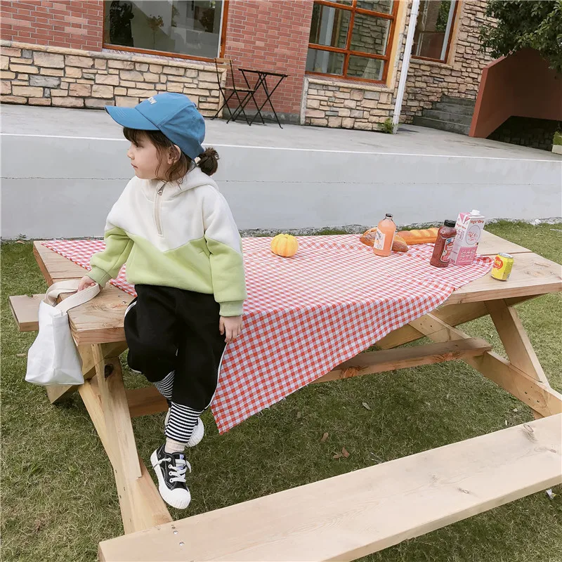 2019 Autumn and Winter New Arrival Korean style matching colors thickened hooded fashion hoodie for cool baby girls boys | Детская