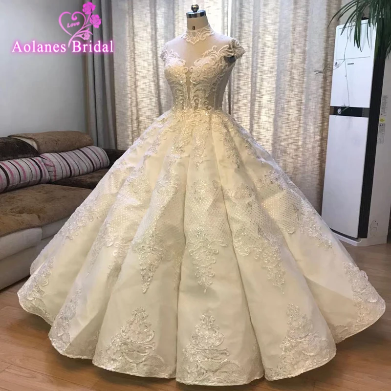 Новинка 2019 Роскошные кружевные свадебные платья Дубай блестящие из бисера с