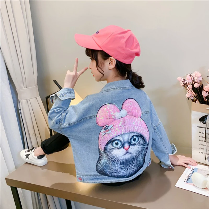 

Kids Girls Denim Jacket 2021 Autumn Spring Children Jeans Jackets For Girls Cat Outerwear Coats For Girls Clothes 5 6 8 12 Years