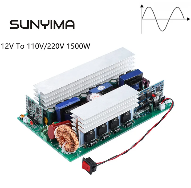 Инвертор немодулированного синусоидального сигнала SUNYIMA, 1500 Вт, 12 В постоянного тока в 110 В переменного тока, 220 В, 1000 Вт, печатная плата, 60 Гц, преобразователь солнечной энергии