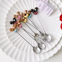 2 pieces 1 batch of kitchen tools stainless steel mickey donut fork spoon ice cream coffee stirring spoon dinner cartoon tea s