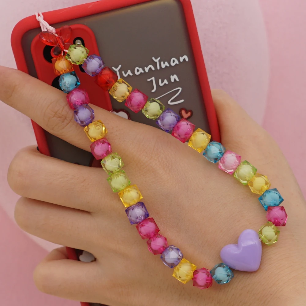 

Fashion Trendy Colorful Acrylic Beads Mobile Phone Chain For Women Girls Cellphone Strap Anti-lost Lanyard Hanging Cord Jewelry