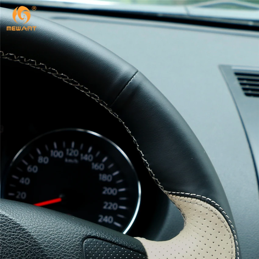 MEWANT черно бежевая кожаная Автомобильная оплетка рулевого колеса для Nissan QASHQAI X Trail
