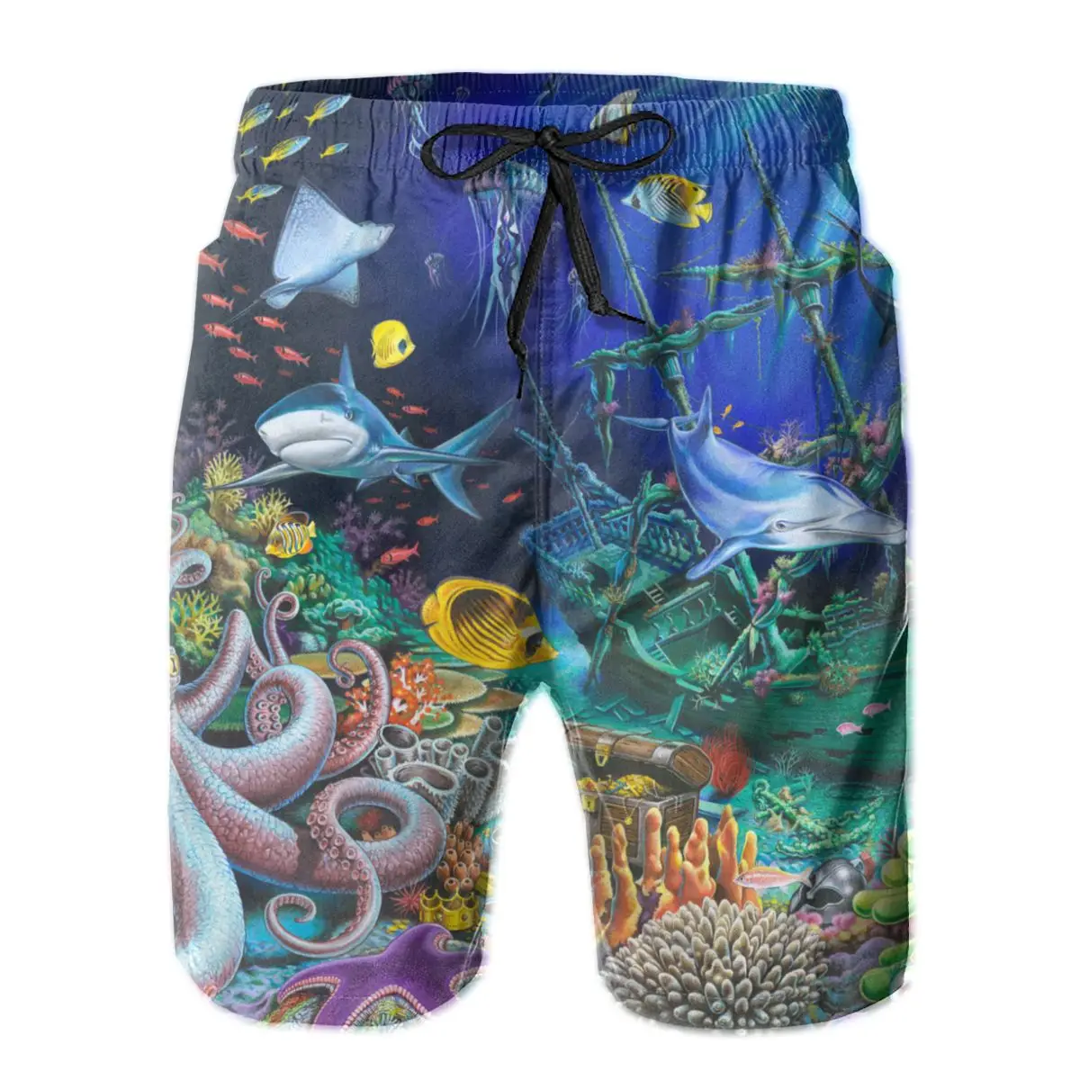 

Мужские шорты в Подводном мире, летние быстросохнущие удобные пляжные шорты с Медузой, черепаховой рыбой, 2020