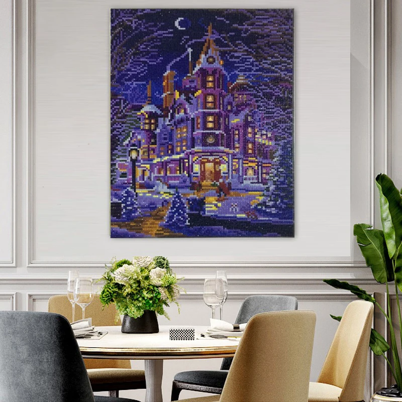 

Led Diamond Painting Full Round Drill 5D Diy Diamond Art Kits Crystal Rhinestones Paint By Numbers Landscape Castle Resin Decor