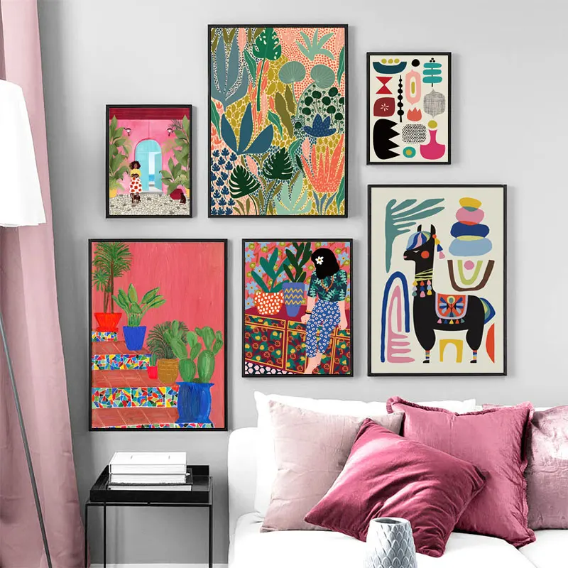 

Fashion Poster Modern Multicolored Abstract Garden Plants Wall Art Canvas Painting Picture Gallery Aisle Unique Home Decor
