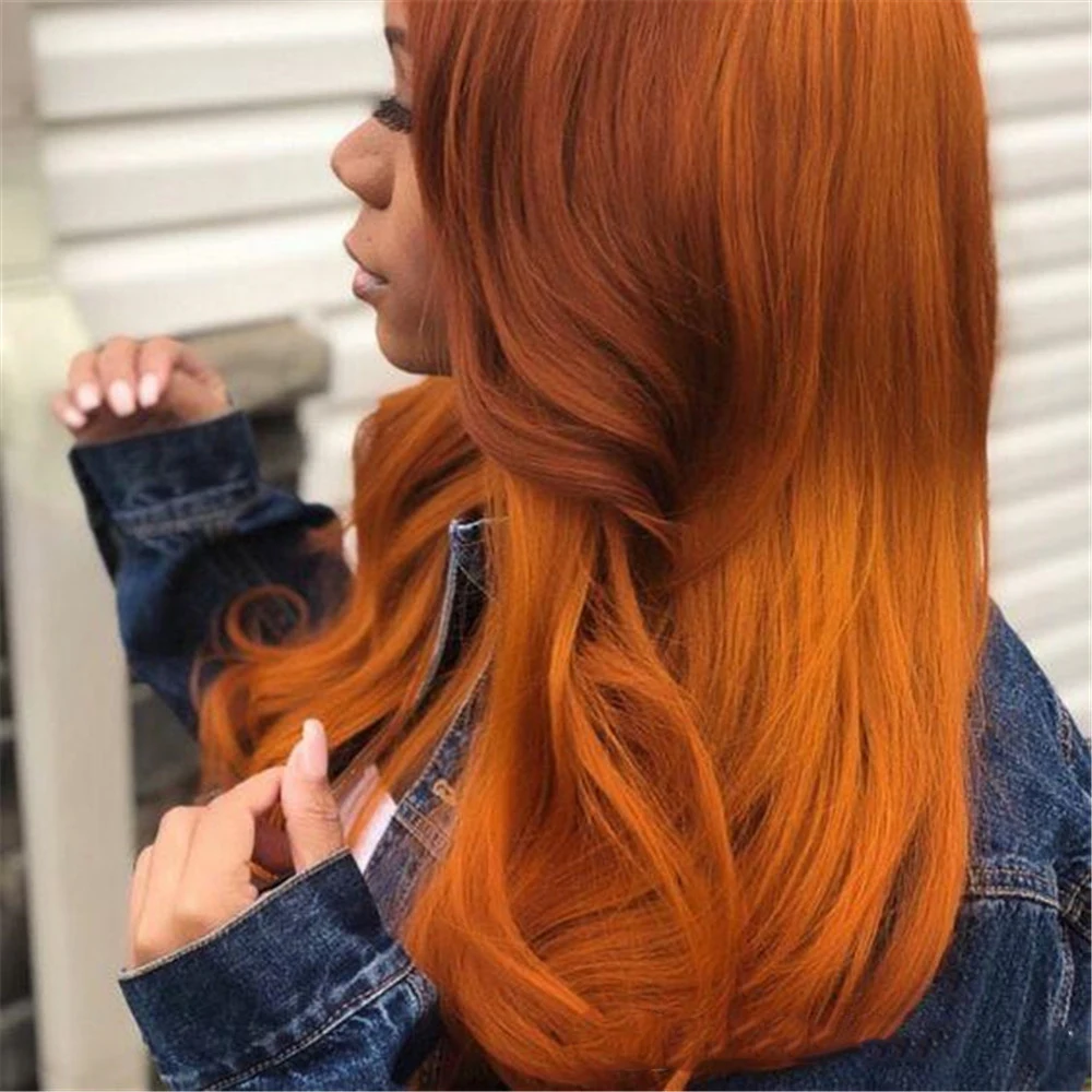 Оранжевого цвета блонд человеческие волосы полный шнурок парики натуральная