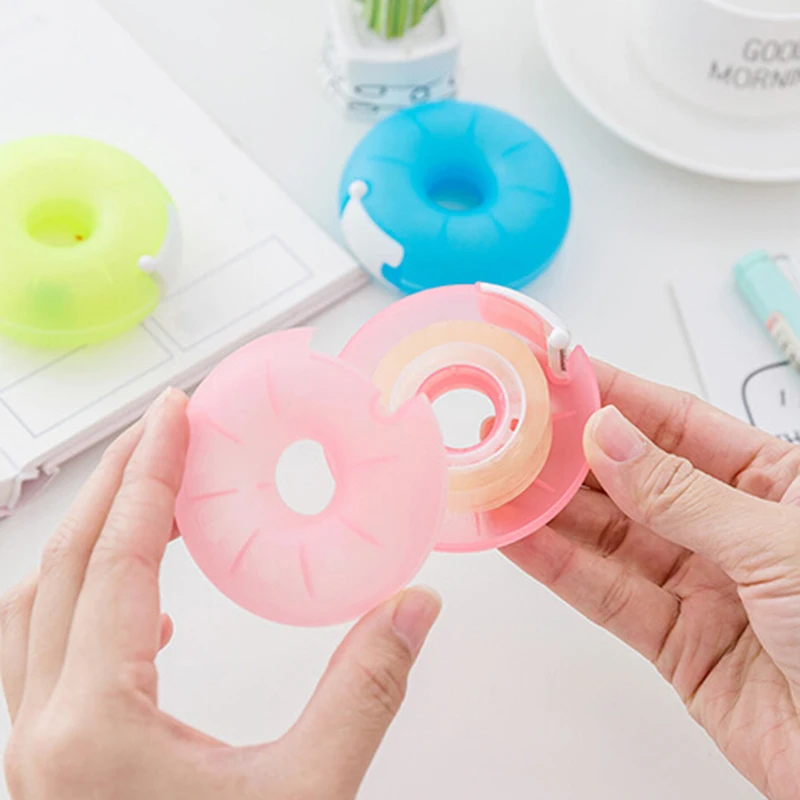 

1pc Creative Portable Donut Tape Holder Invisible Tape Cutter Cartoon Tape Dispenser Stationery With Small Tape Inside