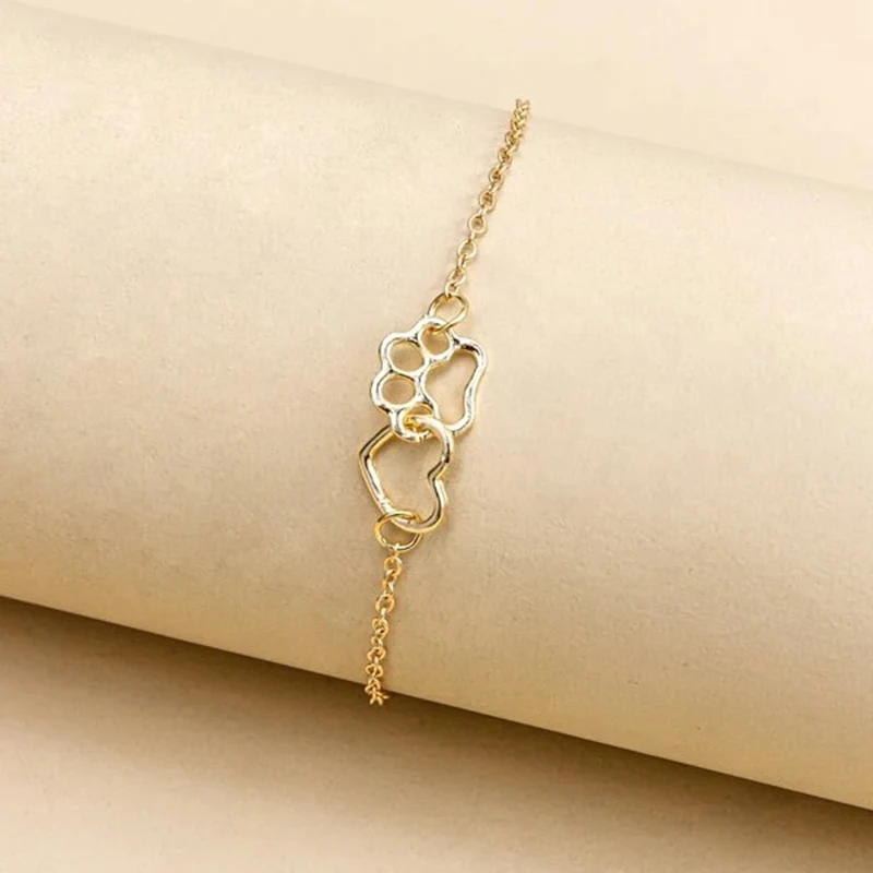 

Kirykle 2021 New Bracelet for Women Alloy Love Dog Claw Accessory Bracelet Hollow Out Heart Chain Bracelet Fashion Jewelry Gift