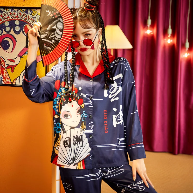 Summer Pajamas Women Sleepwear Chinoiserie Spring Plus Size Pajama Set The Tide High Quality Snow and Ice Silk Princess Style