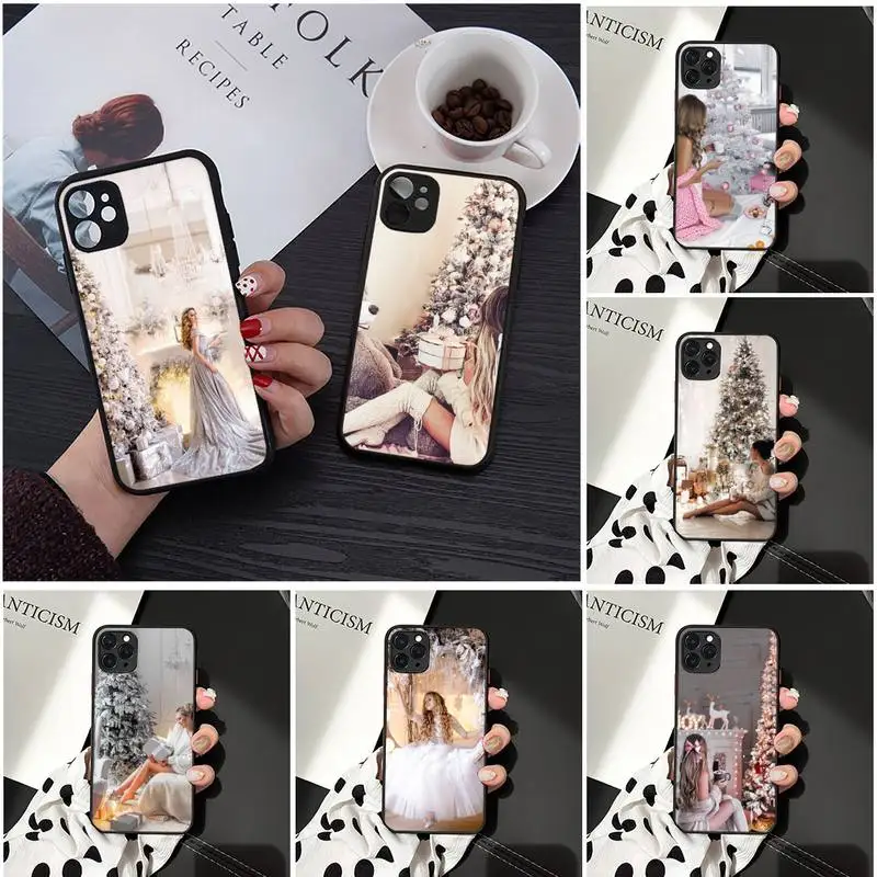 

Vogue Christmas girl Phone Case Matte Transparent for iPhone 7 8 11 12 s mini pro X XS XR MAX Plus cover funda