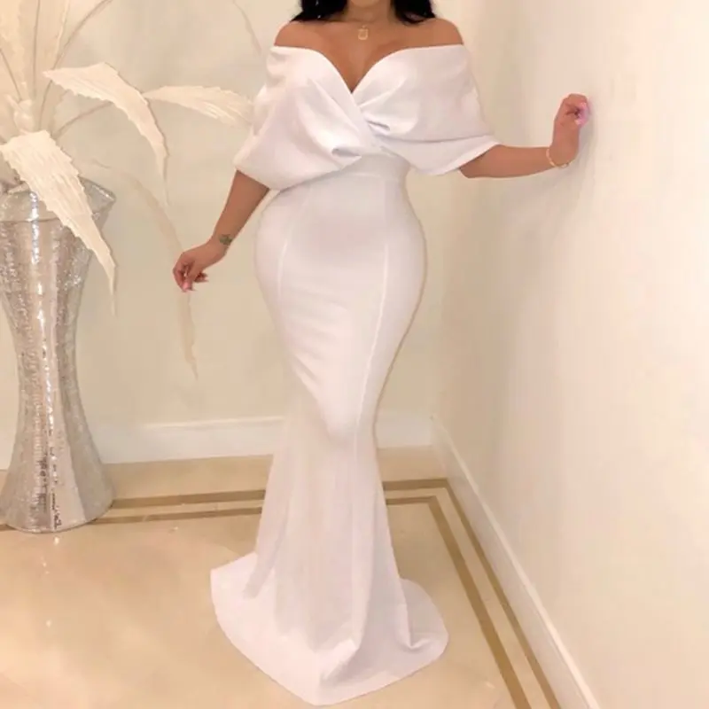 Sexy Off Back Mermaid Maxi Dress Vintage High Waist One Shoulder Bodycon Party Evening Trumpet 2019 Christmas Dresses Robe | Женская