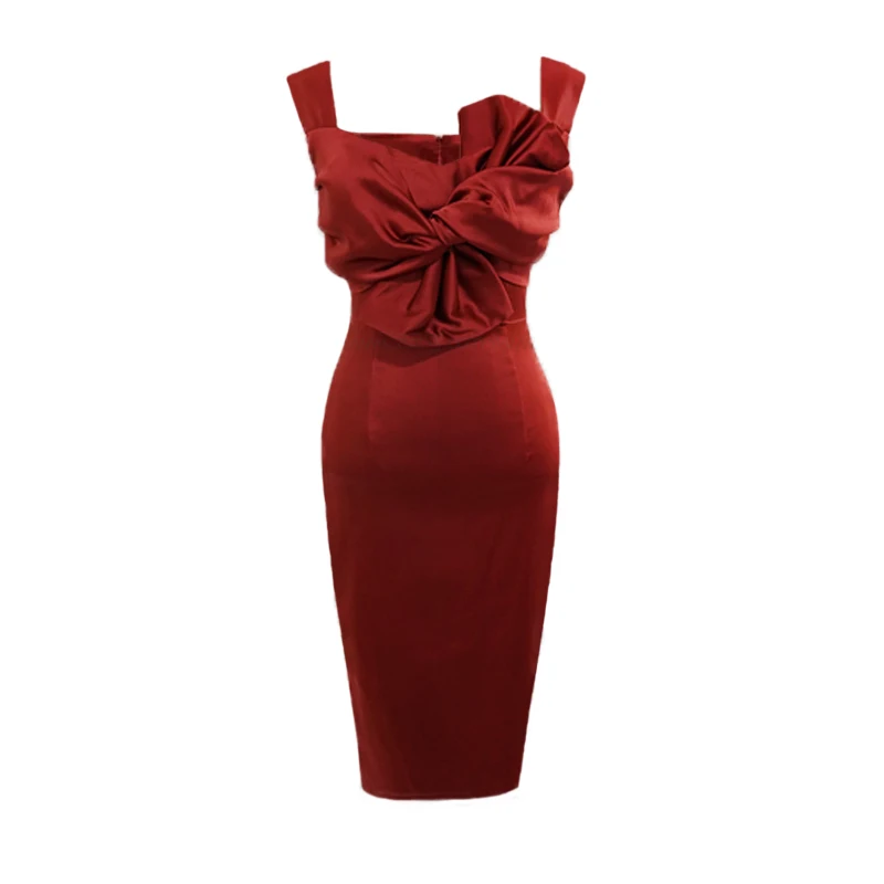 

new summer style temperrament socialite bowknot halter skirt slit fashion thin sexy rea elegant office party for women dresses