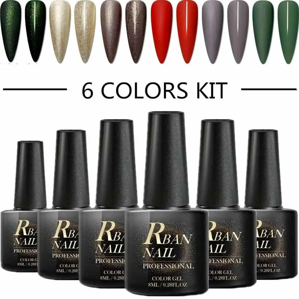 

RBAN NAIL 6pcs Matte Effect Nail Gel Polish Kit UV LED Lamp Gel Varnishes Painting Hybrid Manicute Set Need Matte Top Coat