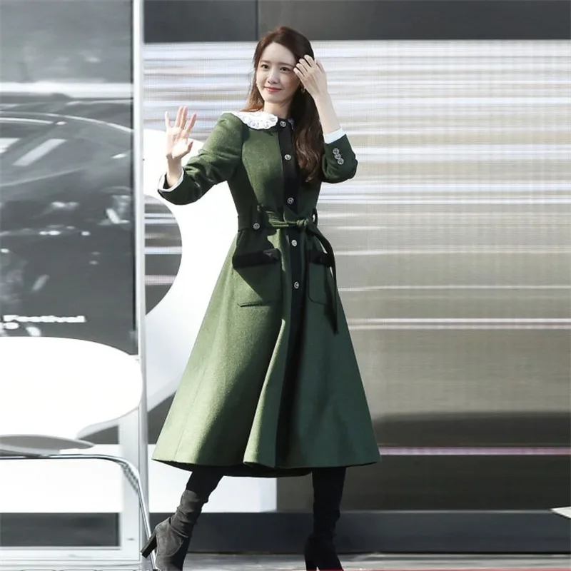 Женское шерстяное платье болотного цвета Элегантное однобортное длинное миди с