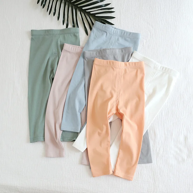 

Леггинсы для девочек, Осенние однотонные хлопковые высокоэластичные облегающие однотонные брюки-карандаш средней длины, детские брюки