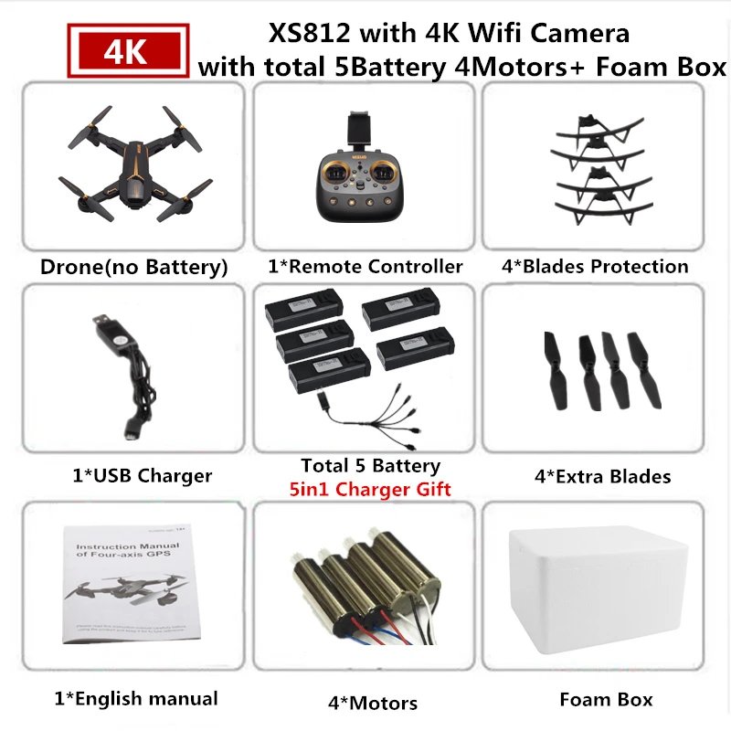 4K 5B 5M Foam Box VISUO XS812 Радиоуправляемый Дрон с GPS 4K Квадрокоптер с Wi-Fi FPV камера Вертолет 5G следим за мной складной Квадрокоптер VS F11 SG906 B4W E520S - Цвет: 4K 5B 5M Foam Box