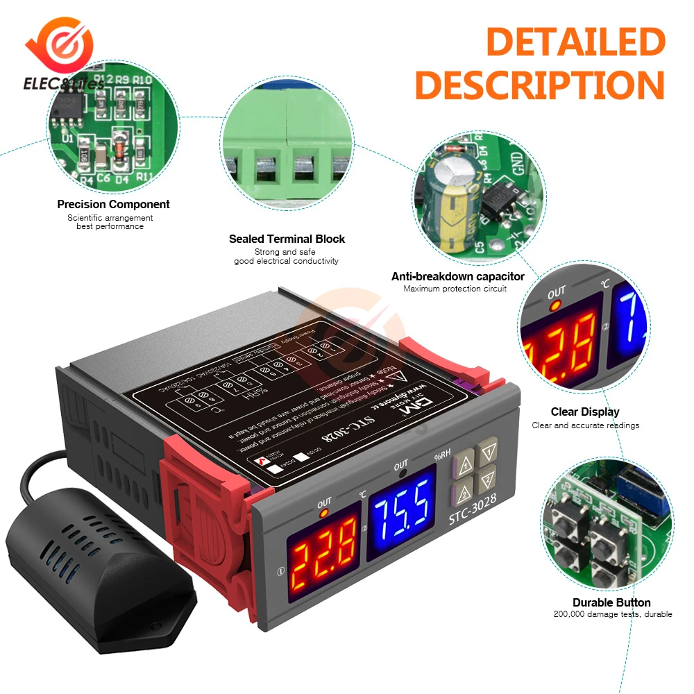 12V 24V 220V 10A STC-3028 ЖК-дисплей цифровой Температура Измеритель Влажности Термостат терморегулятор и гигрометром декоративные часы для Регулируемый Радиатор нагреватель