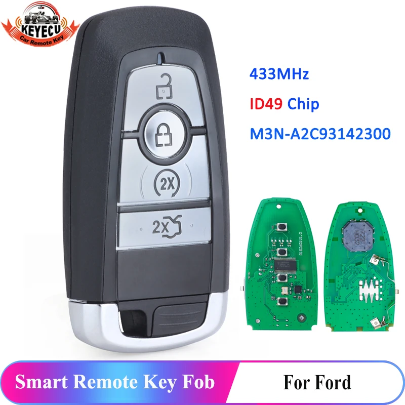 

KEYECU 433MHz M3N-A2C93142300 164-R8150 164-R8159 for Ford Edge Explorer Fusion Mustang 2017-2020 Smart Remote Key Fob 4 Button