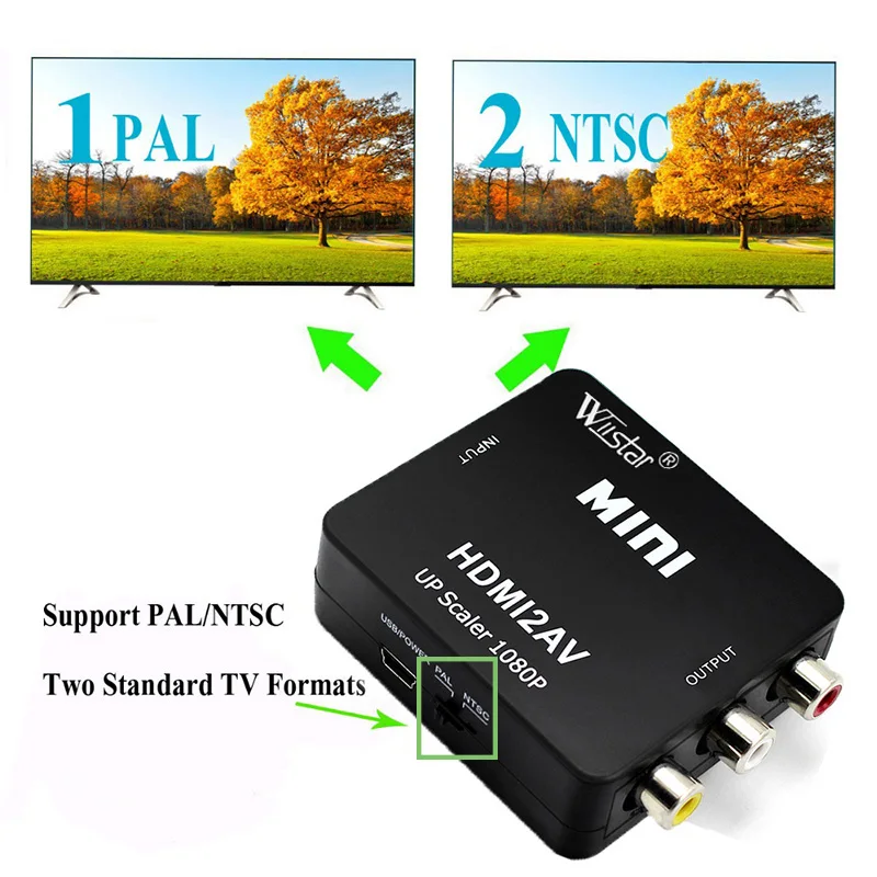 Композитный видео AV конвертер с MINI HDMI на 3RCA CVBS адаптер для ТВ PS3 VHS VCR DVD