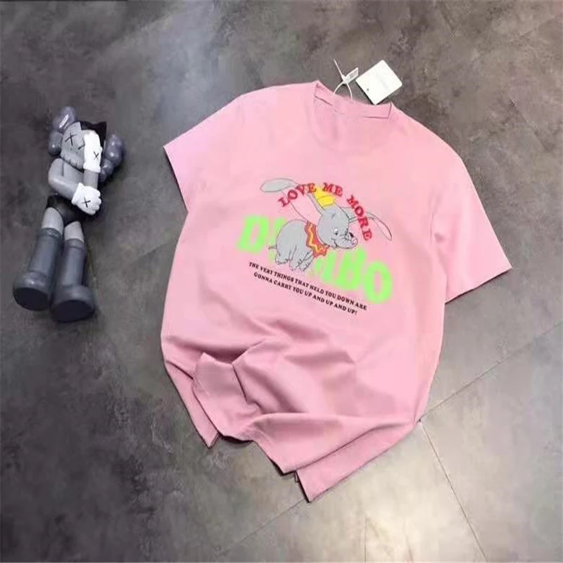 

summer of 2021European and American CHIC dumbo embroidery letters high quality cotton T-shirt with short sleeves female couples