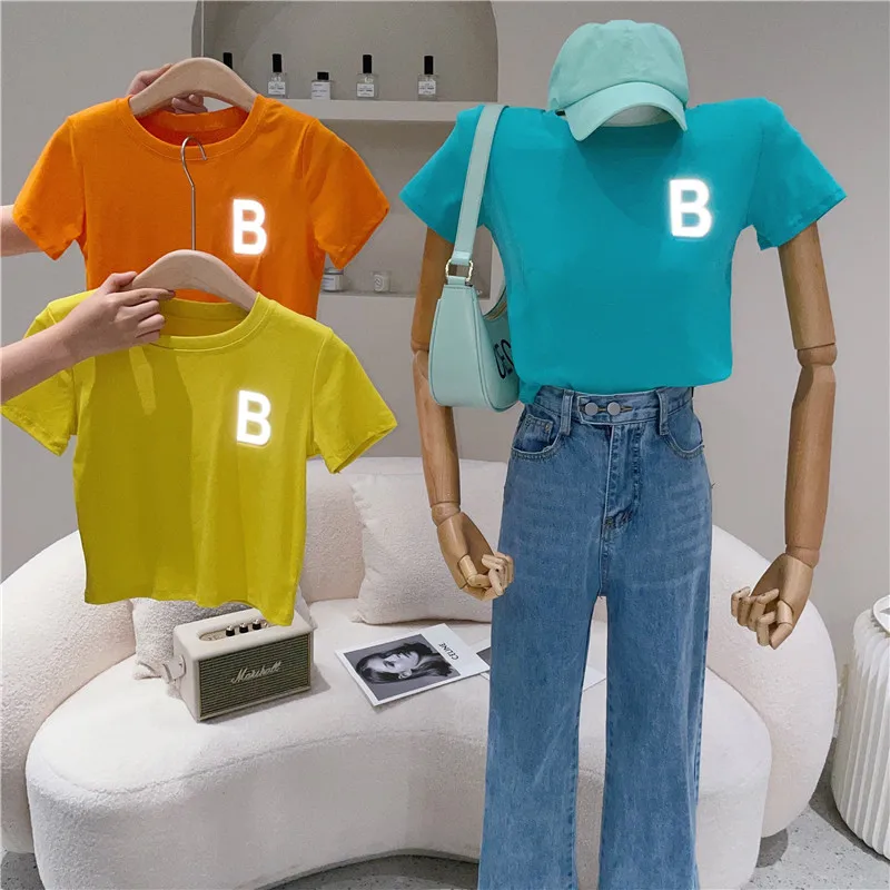 

Women's Spring Summer 2021 Niche Design Fashion Casual And Versatile Slim Round Neck Bottoming Lettered T-shirt