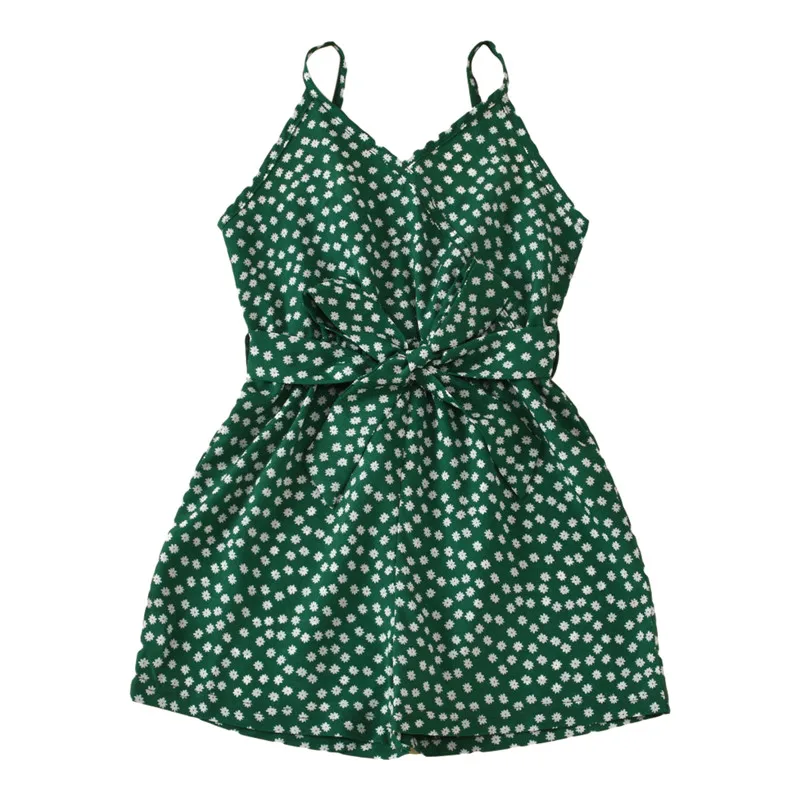 

Детский комбинезон без рукавов, повседневный комбинезон с цветочным принтом и V-образным вырезом, короткие брюки с узкой талией, боди, весна-...