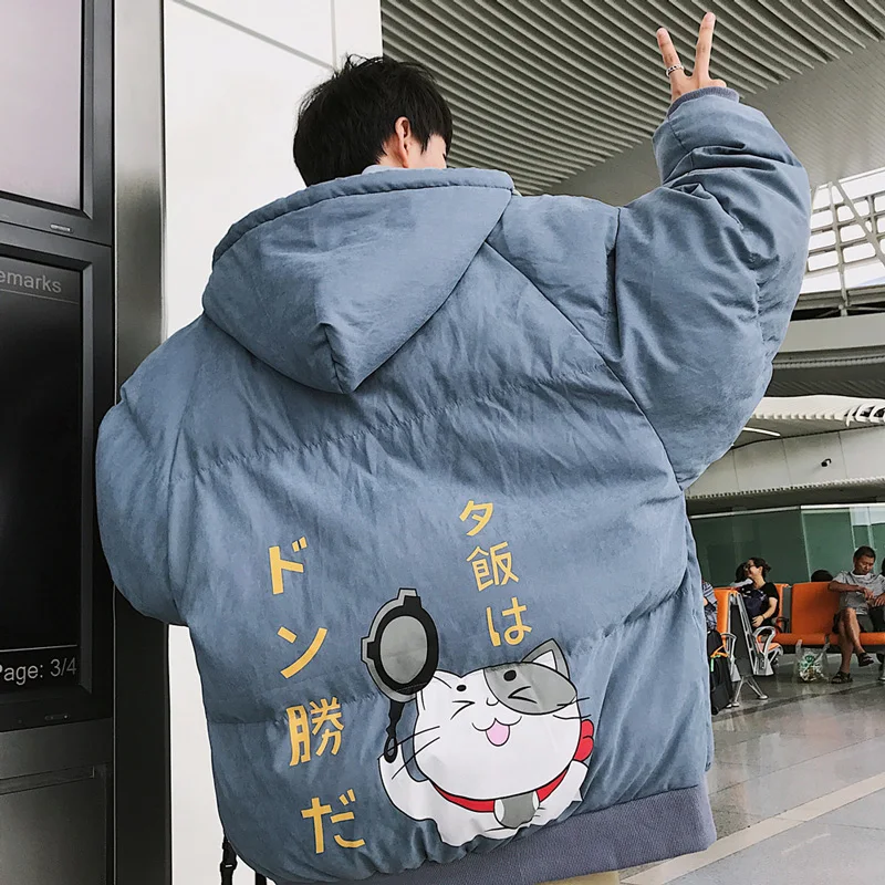 

Cartoon Men Jacket Cotton Winter Couple Fur Collar Sport Fashion Winter Coat Men Jacket Waterproof Hommes Veste Coats Eg50cc