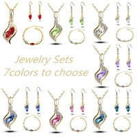 new trend 4pcsset jewelry sets women elegant waterdrop rhinestone pendant necklace ladies hook earrings bracelet suits