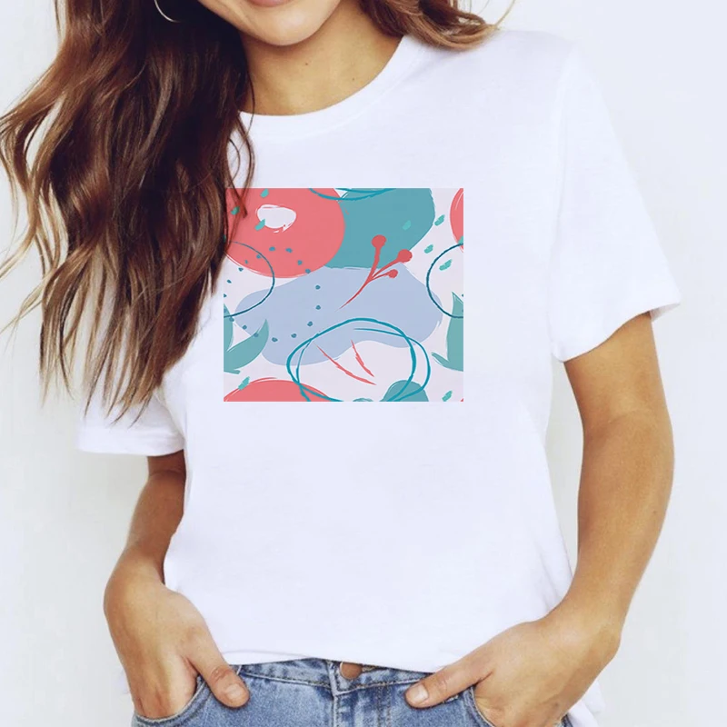 

Art Abstract T-shirts Women's Summer Crop Top Female Women-clothing Short Sleeve Tees Woman Tops Clothes for With Sleeves 2021