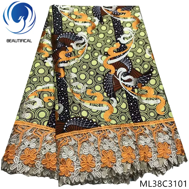 ML38C3101 BEAUTIFICAL африканская кружевная ткань Новое поступление хлопок воск смесь гипюр кружевная ткань для женщин 6 ярдов Африканское восковое кружево ML38C31 - Цвет: ML38C3101