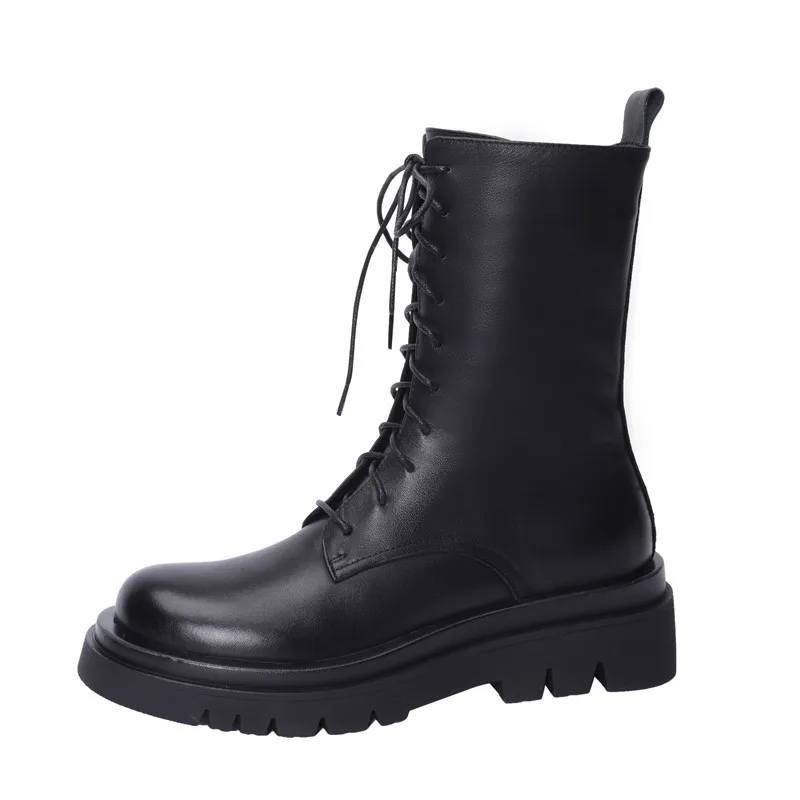 spesifikasi Sgesvier 2021 Besar Ukuran 34-42 Musim Dingin Sepatu Bot Fashion Renda Tetap Hangat Untuk Wanita Kulit Asli Sepatu Beras Hitam Putih