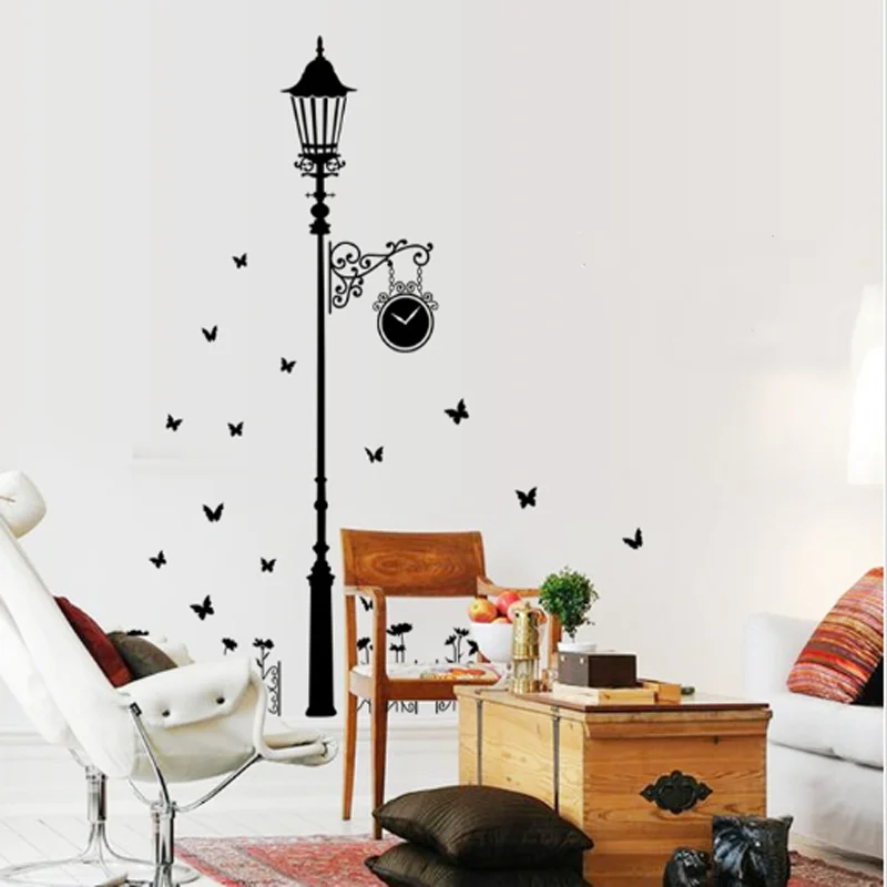 

Street Lamp butterfly Wall Stickers Living room Bedroom Sofa Background home decoration Vinyl Mural Art Decals Wallpaper