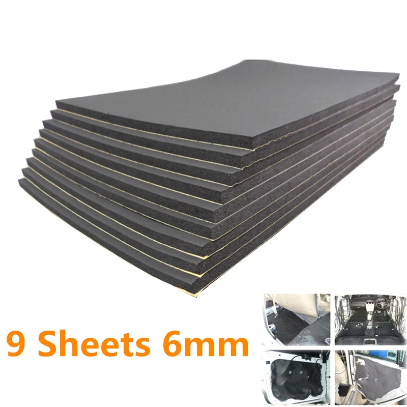 

9 Pcs 6mm Self Adhesive Car Sound Proofing Deadener Foam Pad Insulation 30x50cm Car Styling