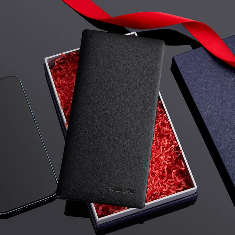 WILLIAMPOLO New Men's wallet long leather wallet fashion business wallet vertical folding wallet