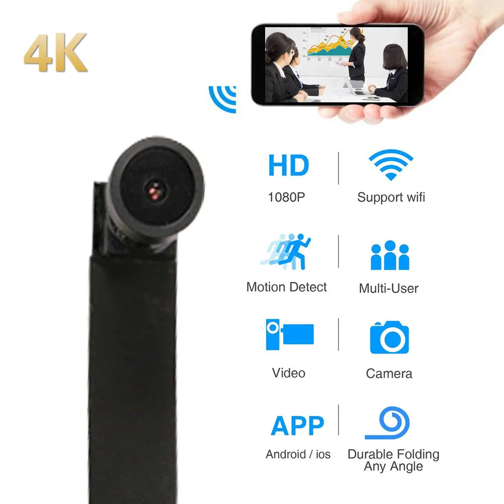 

4K Ультра Мини WIFI Гибкая камера Full HD видео аудио регистратор Обнаружение движения видеокамера IP P2P микро камера