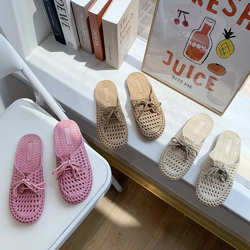 

Adriana Shoes For Women 2021 Summer New Lazy Half Slides To Wear Temperament Round Head Flat Heels Flip-flop Female Casual INS F